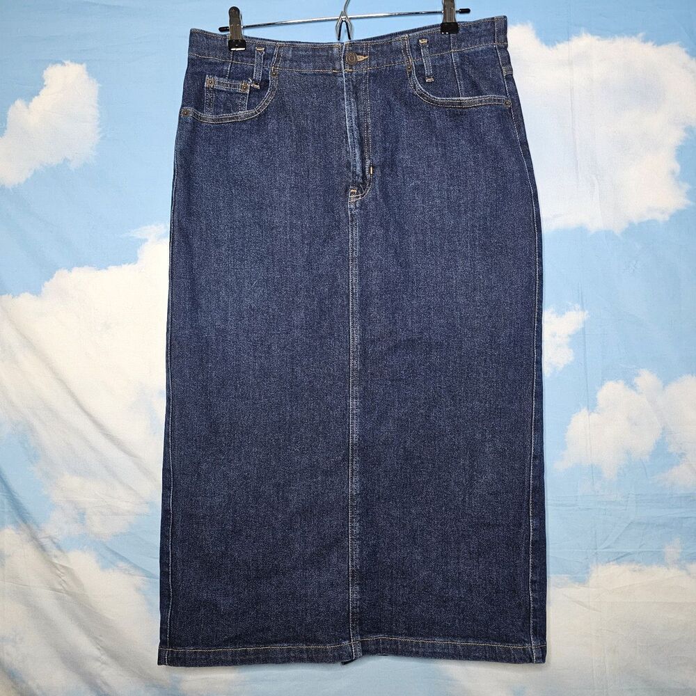 GAP Women's Long Maxi Denim Skirt 30|10 Tall Back Buttoned Slit  Boho Hippie